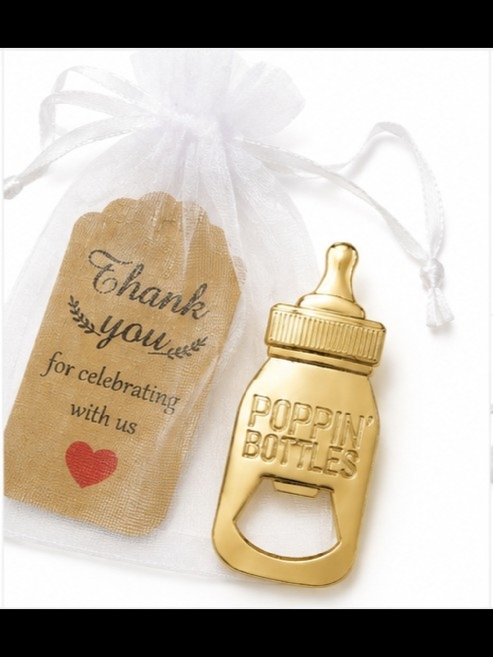 34-Pack Poppin’ Bottles Gold Baby Bottle Opener Party Favors Pre-Assembled